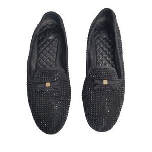 Tory Burch Blue Crystal Embellished Suede Chandra Smoking Loafer Flats Sz 9.5